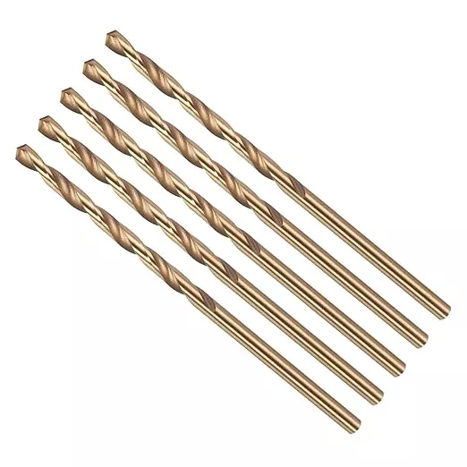 Drill Bit, #42 Cutting Diameter, 4341 HSS Gold Finish 118° Cutting Angle Number Jobber Bits - (Applications: for Drilling Soft Metal Plastic Wood), 5-Pieces