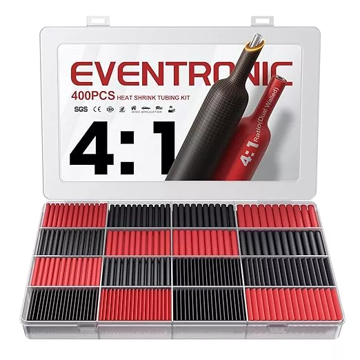 Eventronic 4:1 Heat Shrink Tubing Kit - 400 Pcs Adhesive Lined, Wire Shrink Wrap Tubing, Marine Grade Industrial Heat-Shrink Tubing, Black and Red
