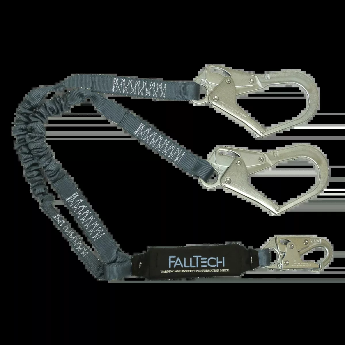 FALLTECH 4-1/2' - 6' VIEWPACK Elastic Energy Absorbing Lanyard, Double-Leg w/ Steel Connectors