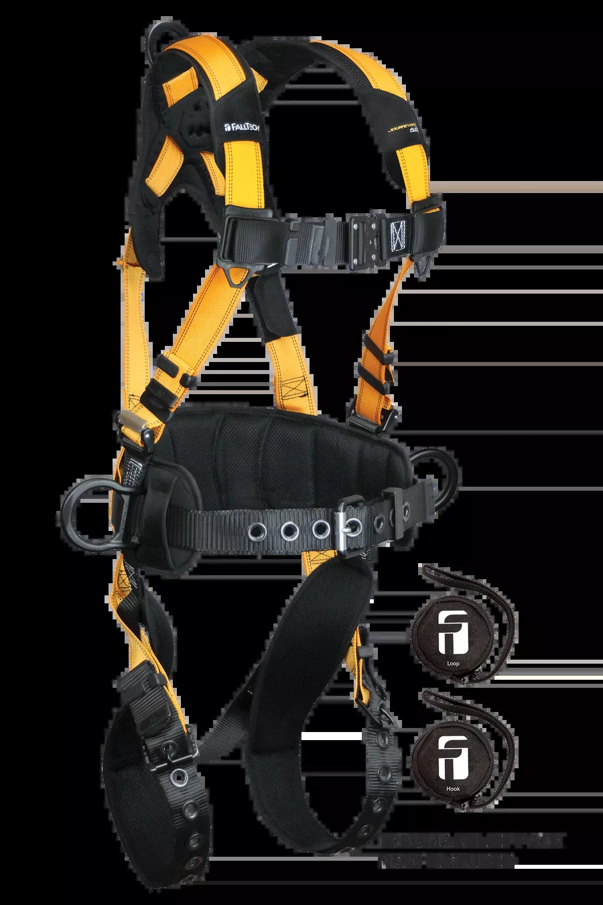 FALLTECH JOURNEYMAN FLEX Aluminum 3D Construction Belted Full Body Harness, Tongue Buckle Leg Adjustment