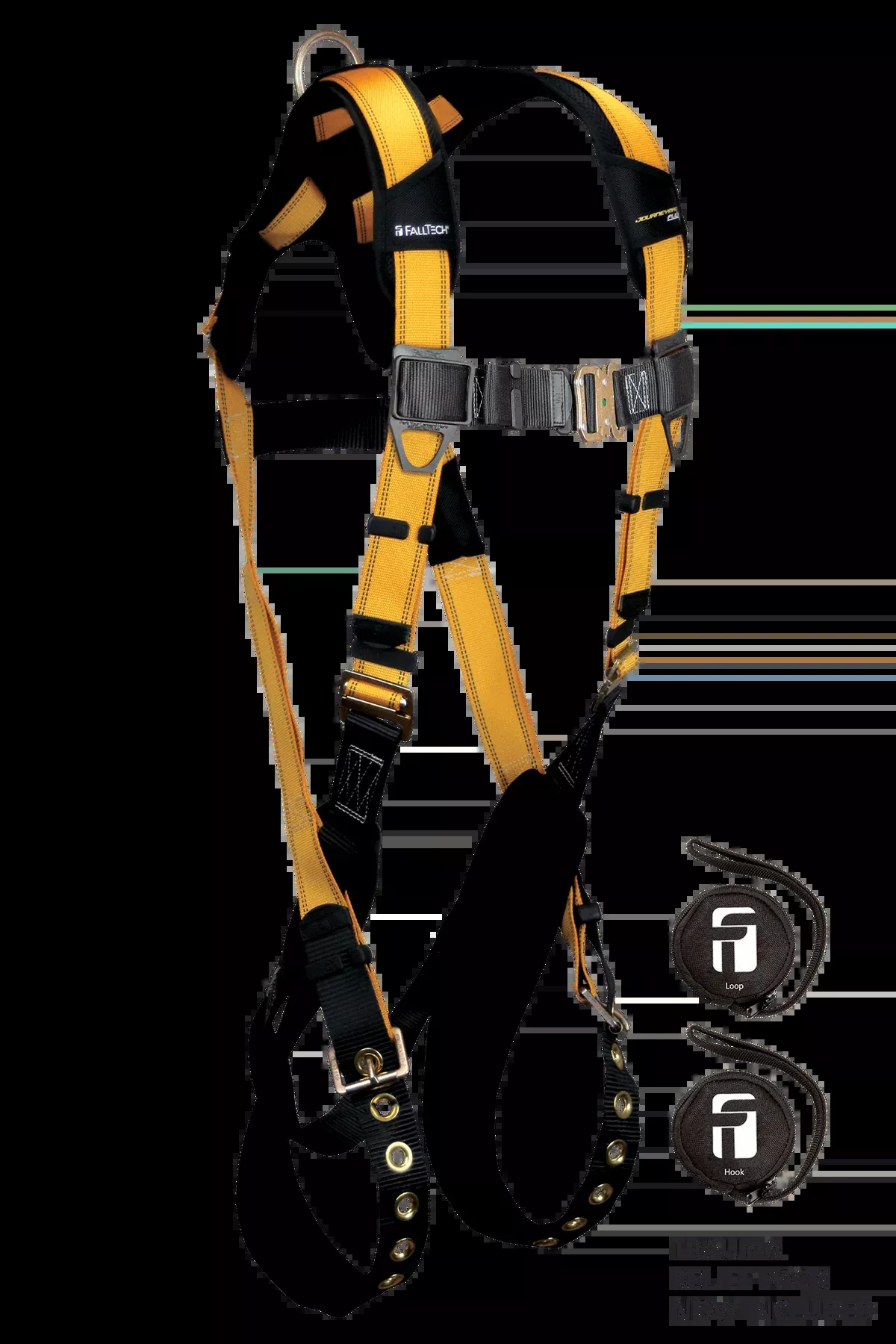 FALLTECH JOURNEYMAN FLEX Steel 1D Standard Non-Belted Full Body Harness, Tongue Buckle Leg Adjustment