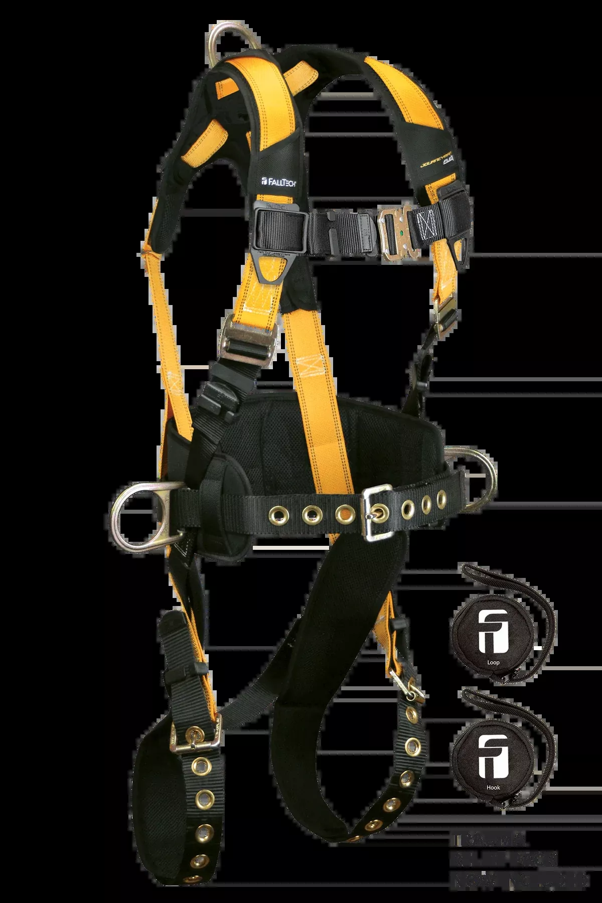 FALLTECH JOURNEYMAN FLEX Steel 3D Construction Belted Full Body Harness, Tongue Buckle Leg Adjustment