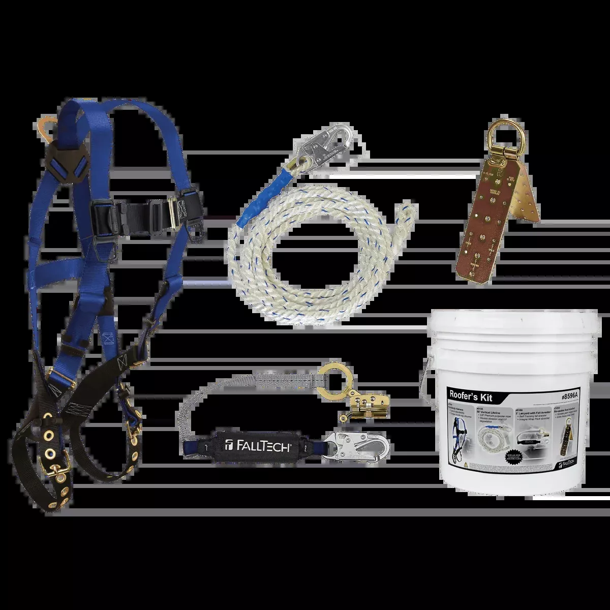 FALLTECH Roofer's Kit w/ Hinged Reusable Anchor & Trailing Anti-Panic Rope Adjuster
