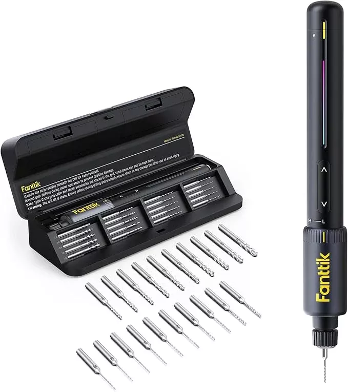 Fanttik K2 Nano Power Drill, Mini Precision Drill, Hand Drill, 20 Drill Bits, 800mAh Rechargeable, Tool Kit for DIY Projects, Shells, Plastic, Jewelry, PCB, Aluminum Plate
