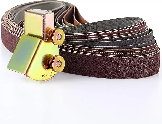 Feekoon Assorted 12 Pack of 1x30 Sanding Belts, with Adjustable Knife Sharpening Angle Guide for 1 x 30 Belt Sander, Knife Sharpening Jig Angles from 10 to 45