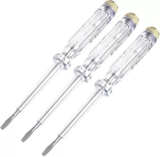 Fielect 3pcs Test Screwdriver, Voltage Detector Pen Light Circuit Tester Electric Test Pen Screwdriver Neon Tube AC/DC 100-500V Clear