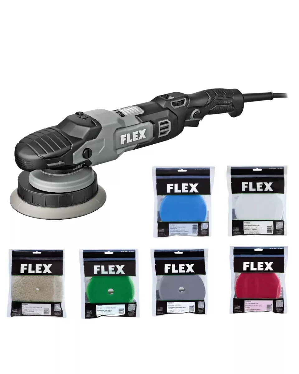 Flex Tools 120V Brushless Random Orbital Polisher Ultimate Kit with 6-Piece Pad Set FC3321-Z-KIT