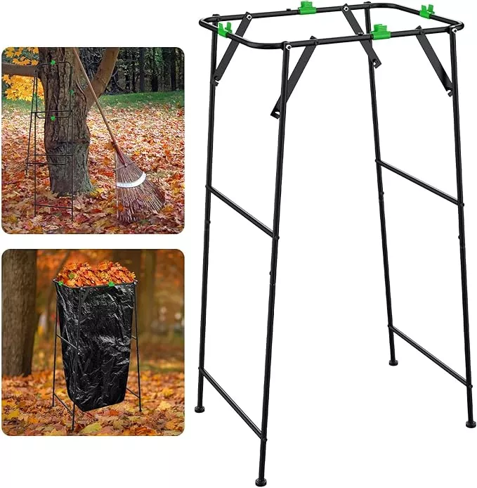 Foldable Trash Bag Holder Stand, Garden Garbage Bag Holder Frame Holds 30-55 Gallon Bags, Portable Leaf Bag Stand for Outdoor Yard Camping Garden Lawn Party Supplies