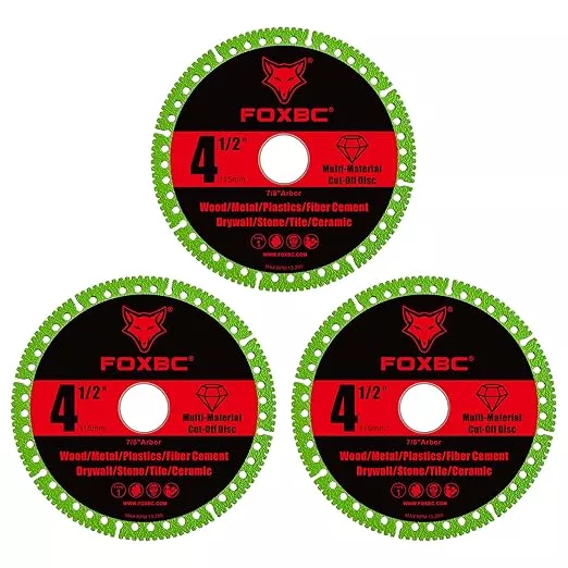 FOXBC 4-1/2 Inch Indestructible Multi-Material Cut Off Disc for Angle Grinders, 7/8" Arbor - 3 Pack