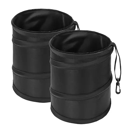 Ginsco 2Packs 2 Gallons New Leakproof Car Trash Can, Compact Trash Can Pop-up Collapsible Hanging Car Trash Bin with Hook and Loop, Waterproof PEVA Liner Open-Top Garbage Can for Cars Home Office