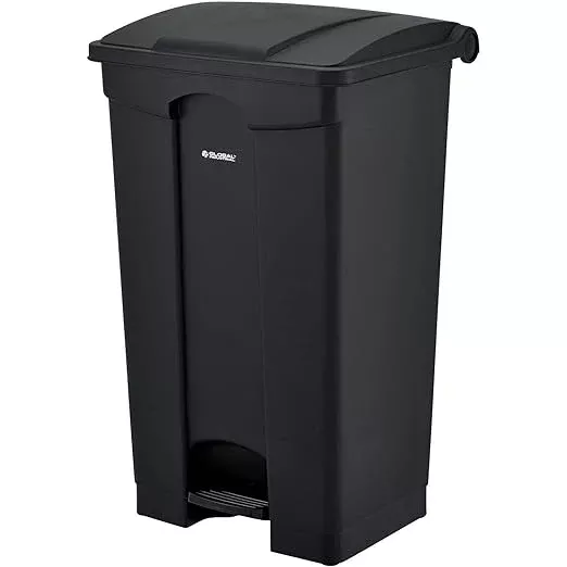Global Industrial Plastic Rectangular Step On Trash Can, 23 Gallon, Black