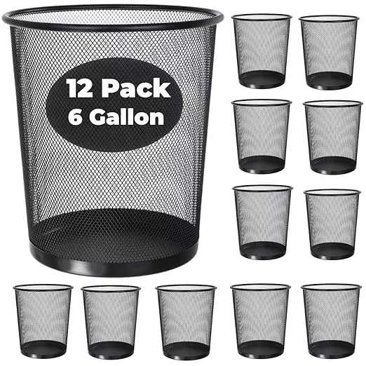 GOODSOFA 6 Gallon Mesh Trash Cans,12-Pack,Metal Wire Wastebaskets, Small Waste Basket Black Trash Can,Small Garbage Can,Recycling Garbage Container Bin for Office,Home,Kitchen,School