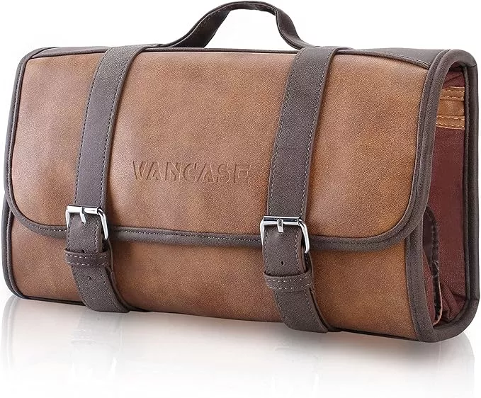 Hanging Toiletry Bag for Men Leather Bathroom and Shower Organizer Travel Makeup Accessories kit Great Gift