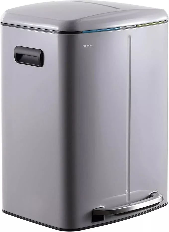 happimess HPM1005I Marco Rectangular 10.6-Gallon Double Bucket Trash Can with Soft-Close Lid, Fog Gray, Fingerprint Resistant, Modern, Minimalistic for Home, Kitchen, Office, Bedroom, Bathroom