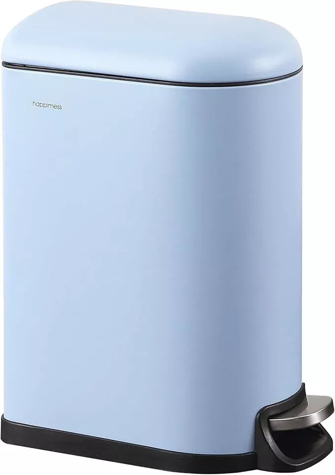 happimess HPM1009H Roland Mini 2.6-Gallon Step-Open Trash Can, Tide Pool Blue,with Soft-Close Lid, Fingerprint Resistant, Modern, Minimalistic for Home, Kitchen, Office, Bedroom, Bathroom