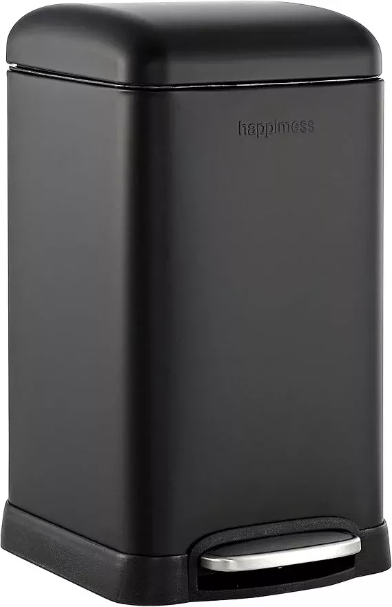 happimess HPM1012B Betty Retro Mini 3.2-Gallon Step-Open Trash Can with Soft-Close Lid, Modern, Minimalistic, Fingerprint Proof for Home, Kitchen, Laundry Room, Office, Bedroom, Bathroom, Black