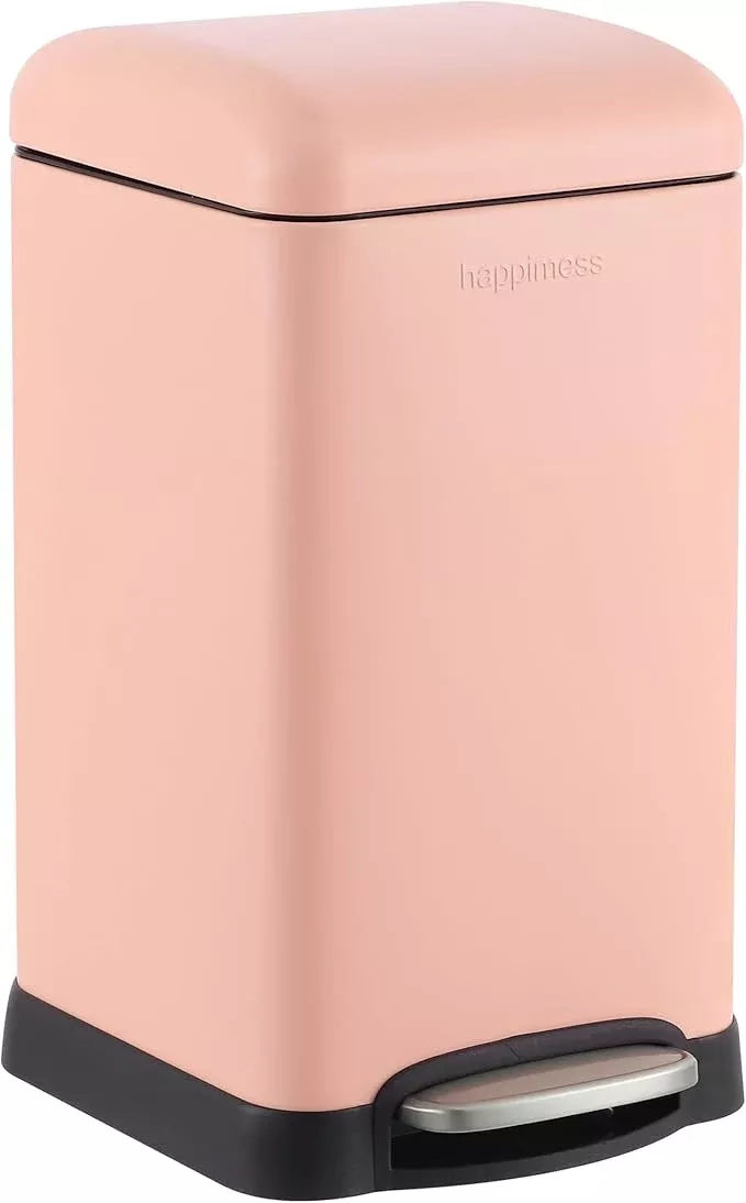 happimess HPM1012G Betty Retro Mini 3.2-Gallon Step-Open Trash Can, Fingerprint Resistant, Modern, Minimalistic for Home, Kitchen, Laundry Room, Office, Bedroom, Bathroom, Flamingo Pink