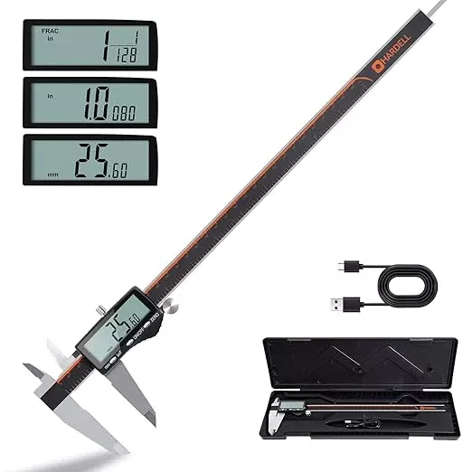 HARDELL Digital Caliper 12 Inch, Rechargeable Calipers with Large LCD Screen, Stainless Steel Digital Caliper Measuring Tool, Auto-Off, Inch/MM/Fraction for DIY/Household/3D-printing