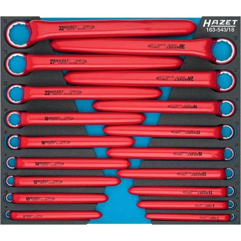Hazet 163-543/18 Double Box-End Wrench Set with Protective Insulation, 18 Pieces
