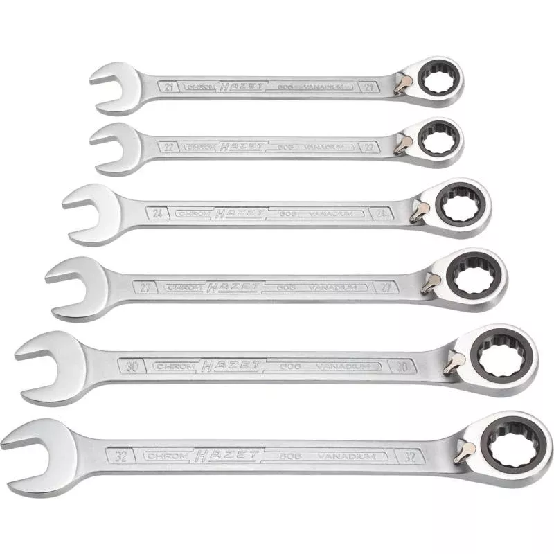 Hazet 606/6-1 Ratcheting Combination Wrench Set, 12-Point, 6 Pieces