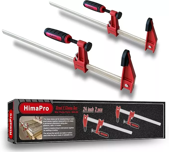 HimaPro 24 Inch Bar Clamp Set, 2 Pack 600 lbs Load Limit Medium Duty Quick Release Steel F Clamp, Ideal for Woodworking, Metalworking, and DIY Projects