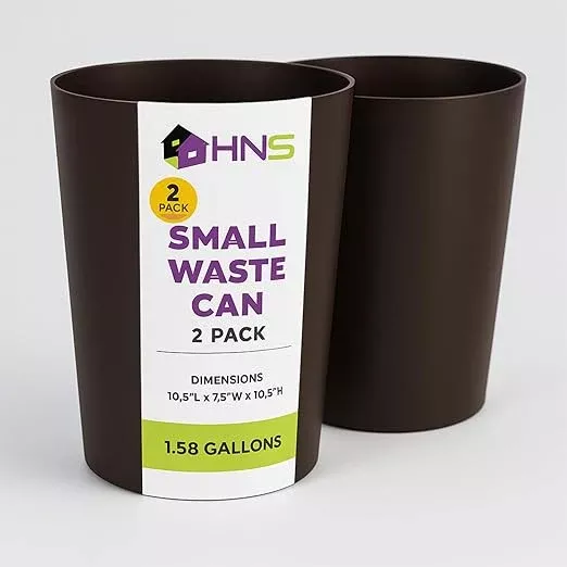 HOLDN’ STORAGE Small Trash Can - Set of 2 Open Top Waste Bin of 1.58 Gallon, Compact Waste Can Perfect for Bathroom, Kitchen, Office, Dorm - Durable Garbage Can - Gray