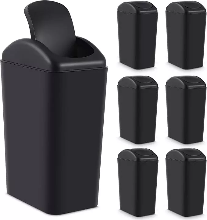 Hoolerry 2 Pcs 3 Gallon/12 Liter Small Trash Can Plastic Kitchen Garbage with Lid Small Trash Bin for Bathroom Office Bedroom Kitchen Waste Outdoor (Black)