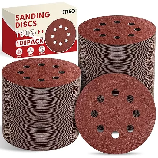 JTIEO 5 Inch Sanding Discs – 100 PCS 150 Grit Sandpaper Assortment, Hook & Loop Orbital Sander Pads, Round Sanding Pads for Random Orbital Sanders