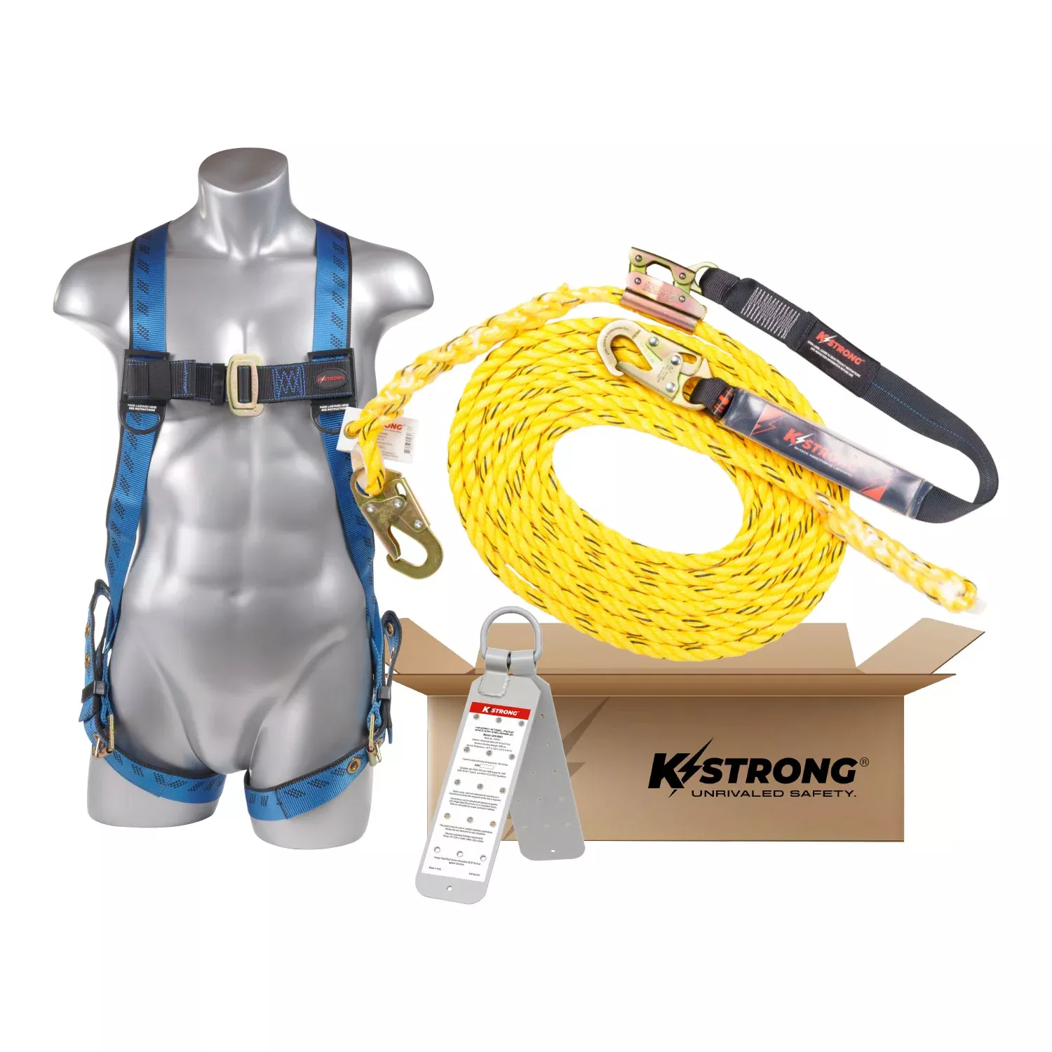 K Strong 25' Roofers Boxed Kit with Harness, Rope, Rope Grab Assembly, and Reusable Roof Anchor (L-XL) UFB501125(L-XL)