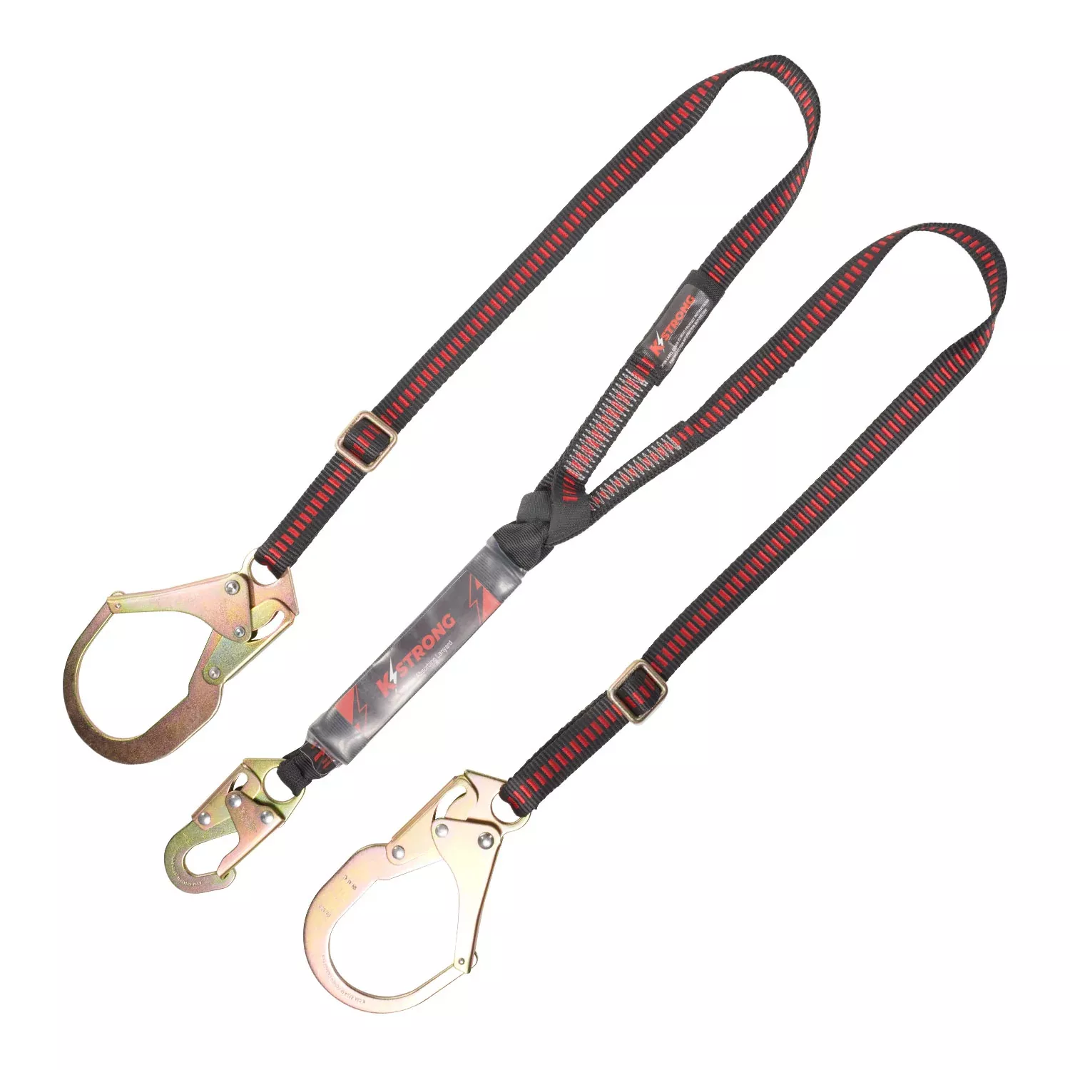 K Strong 4.5 - 6' Adjustable Twin Leg 100% Tie-off Clear Pack Design Shock Absorbing Lanyard with Snap Hook and Rebar Hooks UFL201331