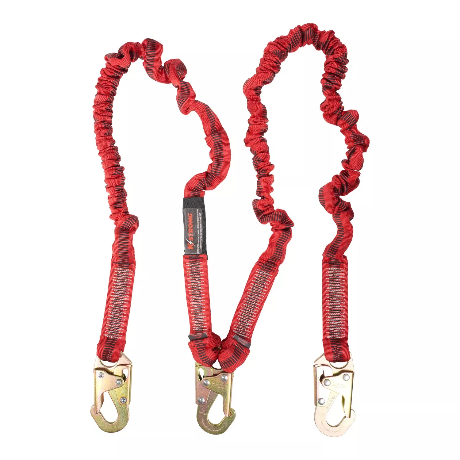 K Strong 4.5 - 6' Twin Leg 100% Tie-off Elasticated Design Shock Absorbing Lanyard with Snap Hook and Rebar Hooks UFL206131