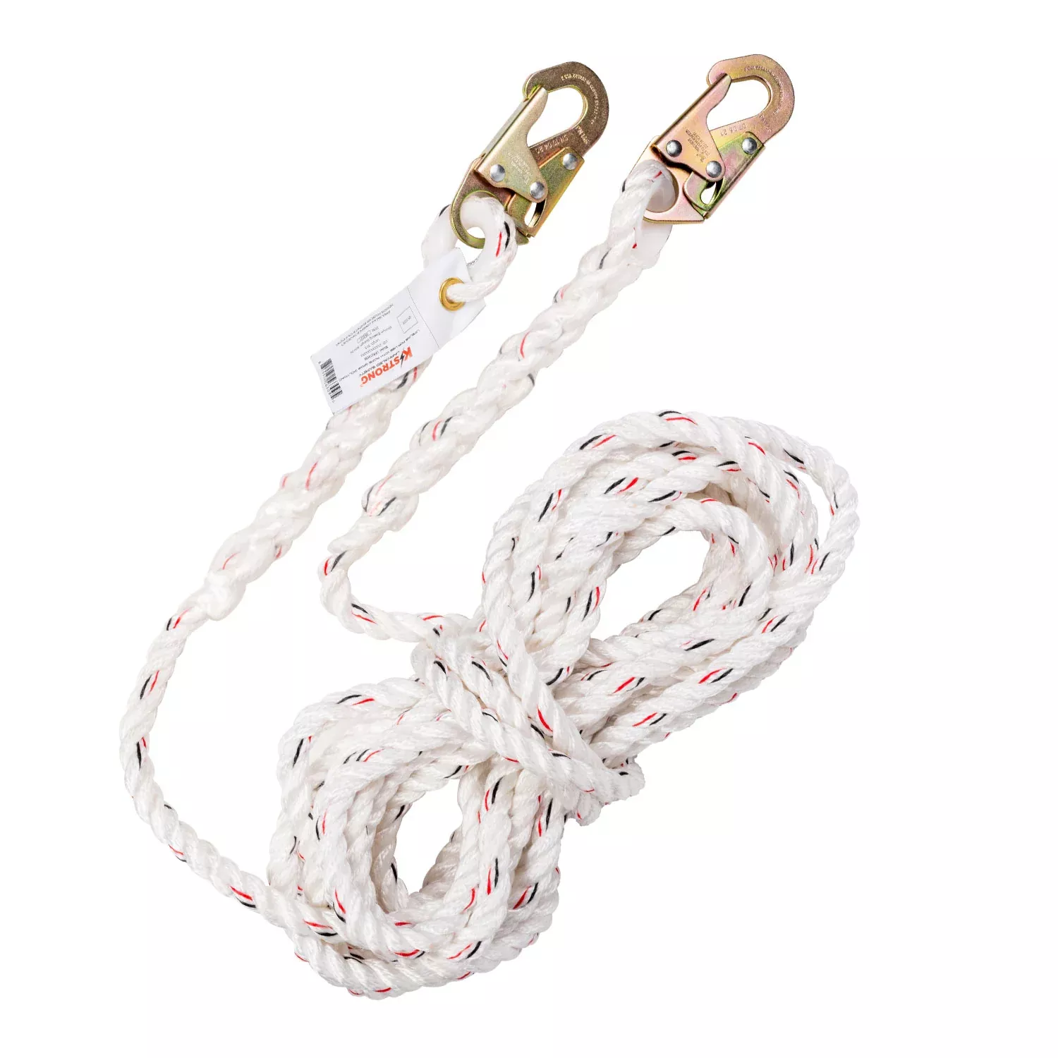 K Strong 50' Vertical White Polydac Rope Lifeline with Snap Hooks at Both Ends UFR210050
