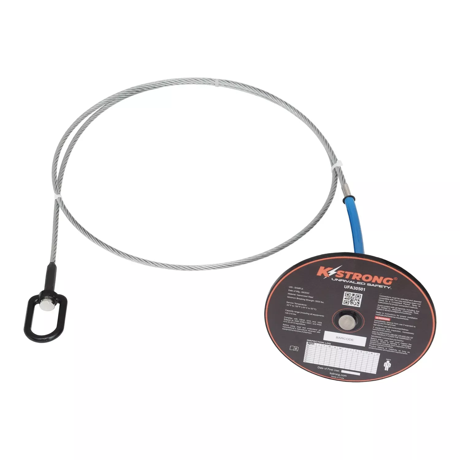 K Strong 5K Drop Thru Anchor with Swivel D-ring - 4" Round Plate with 4' Cable Length UFA30501(04)