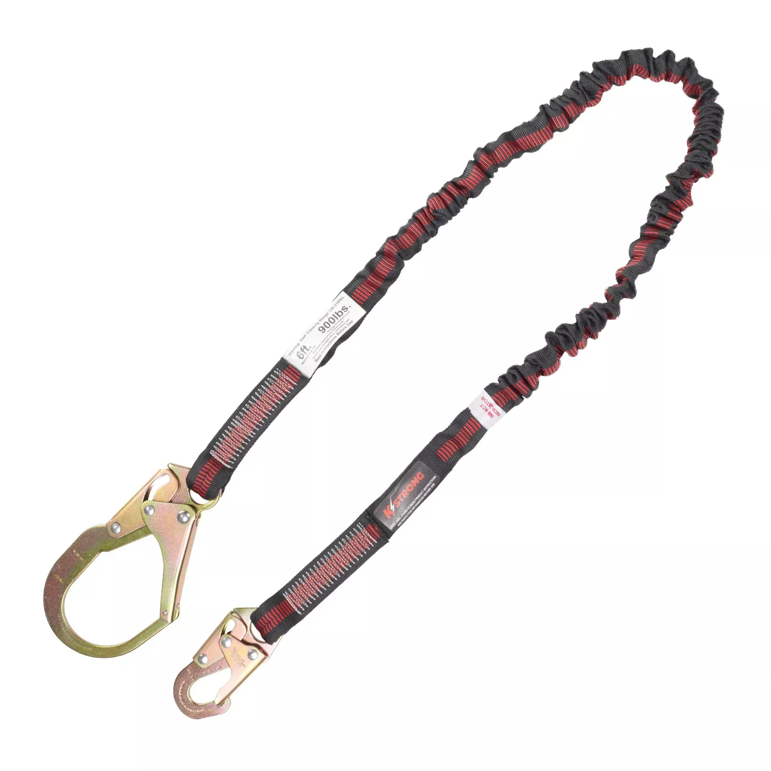 K Strong 6' Internal Design Shock Absorbing Lanyard with Snap Hook and Rebar Hook UFL204111