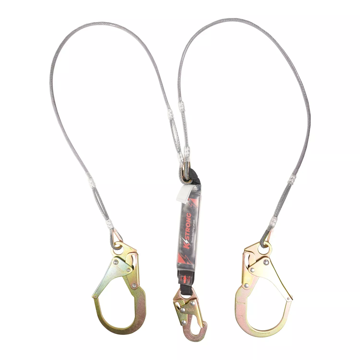 K Strong 6' Leading Edge Rated Twin Leg 100% Tie-off Clear Pack Design Shock Absorbing Coated Wire Lanyard with Snap Hooks UFL201621