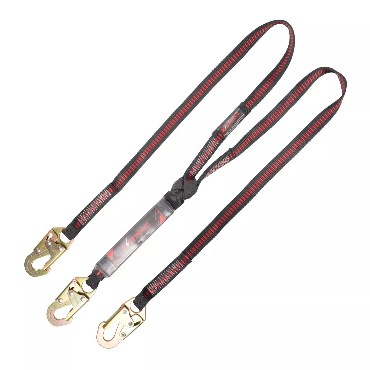 K Strong 6' Twin Leg 100% Tie-off Clear Pack Design Shock Absorbing Lanyard with Snap Hook and Rebar Hooks UFL201131