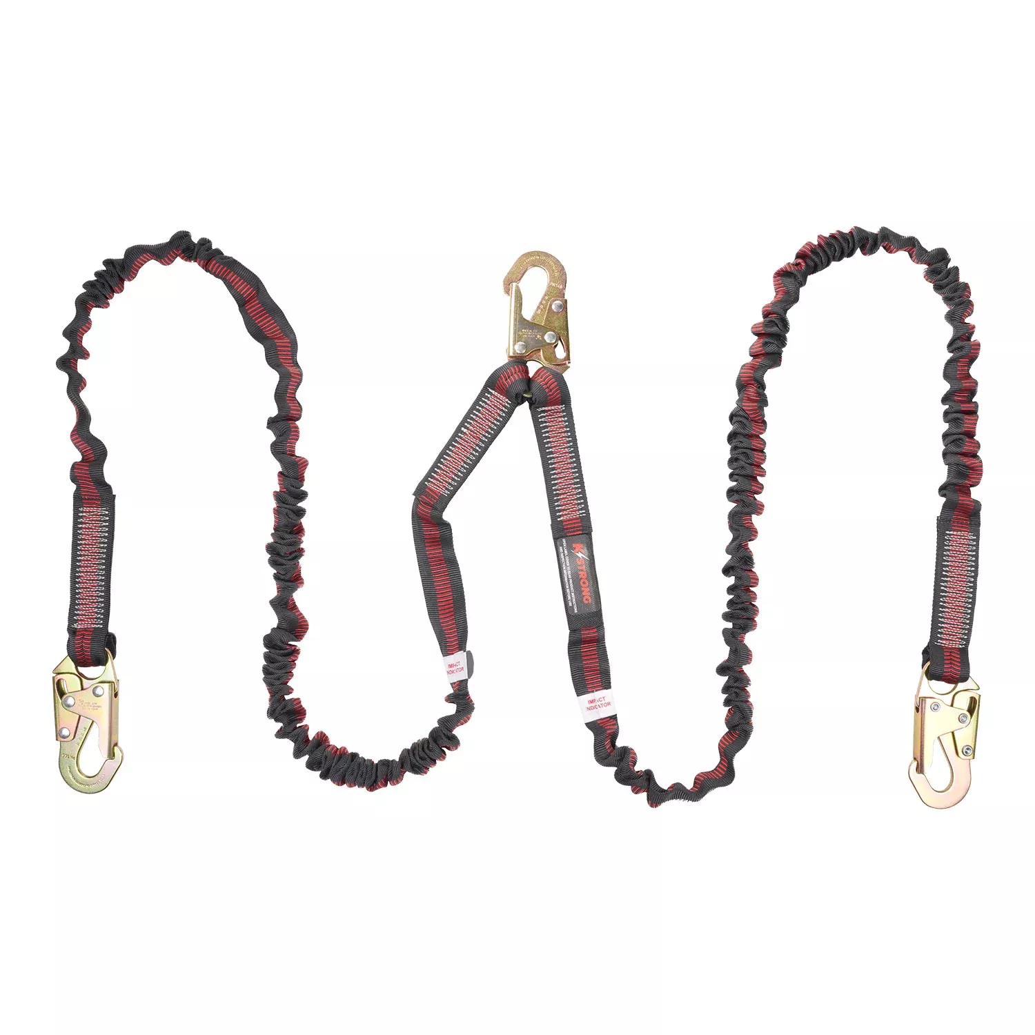 K Strong 6' Twin Leg 100% Tie-off Internal Design Shock Absorbing Lanyard with Snap Hook and Rebar Hooks UFL204131