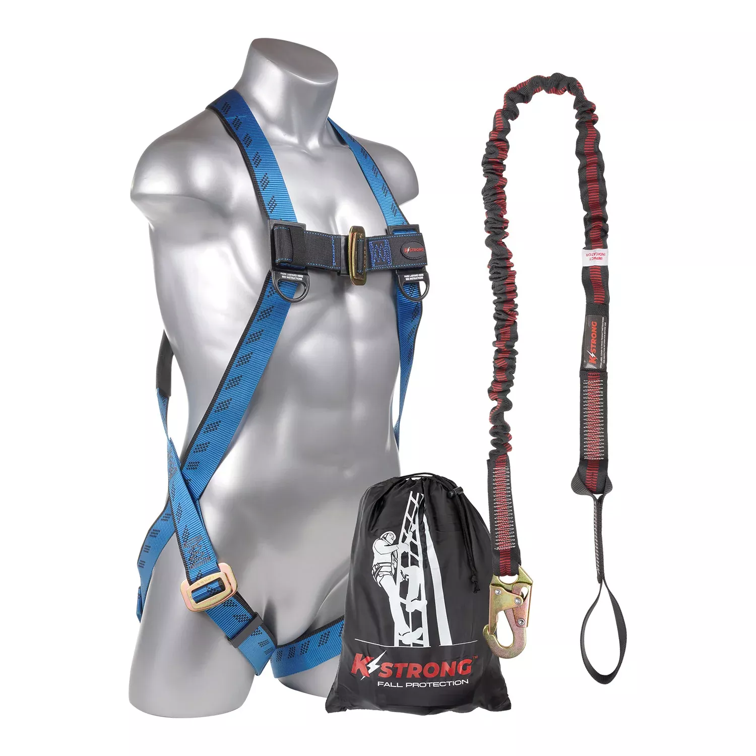 K Strong Kapture Essential 3-Point Full Body Harness, MB Legs, 6' Internal Design SAL w/ Loop and Snap Hook, Storage Bag (L-XL) UFK10015(L-XL)