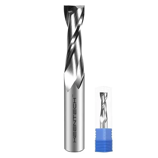 KEENTECH 1/2" Shank Upcut 2 Flute Flat Tip Sprial Router Bit for CNC Router Machine, 1/2" Cutting Diameter, 1-1/8" Cutting Depth, for Wood Cutting, Custom Furniture, Slot Mortise, Engraving, Carving