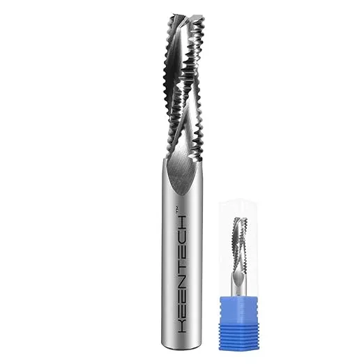 KEENTECH 1/2" Shank Upcut 3 Flute Flat Tip Roughing Sprial Router Bit for CNC Router Machine, 1/2" Cutting Diameter, 1-1/4" Cutting Depth, for Wood Cutting, Custom Furniture, Slot Mortise, Engraving