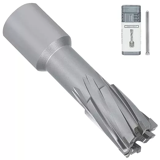 KEENTECH Carbide-Tipped Annular Cutter, 11/16" Diameter x 1-3/8" Depth, 3/4" Weldon Shank (2 Flat), High Speed Cutting TCT Mag Drill Bit with Pilot Pin for Harder Material, Stainless Steel, Cast Iron