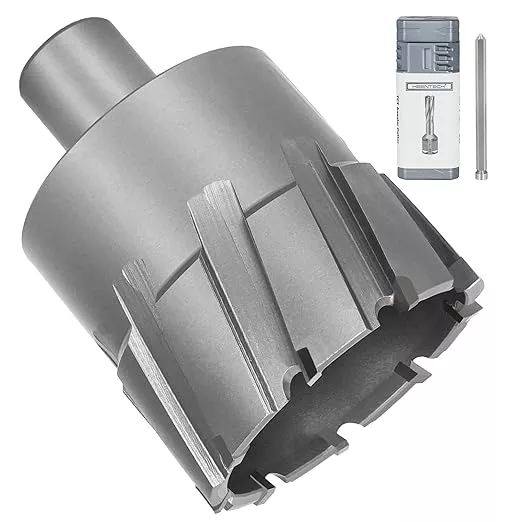 KEENTECH Carbide-Tipped Annular Cutter, 2-1/8" Diameter x 1-3/8" Depth, 3/4" Weldon Shank (2 Flat), High Speed Cutting TCT Mag Drill Bit with Pilot Pin for Harder Material, Stainless Steel, Cast Iron
