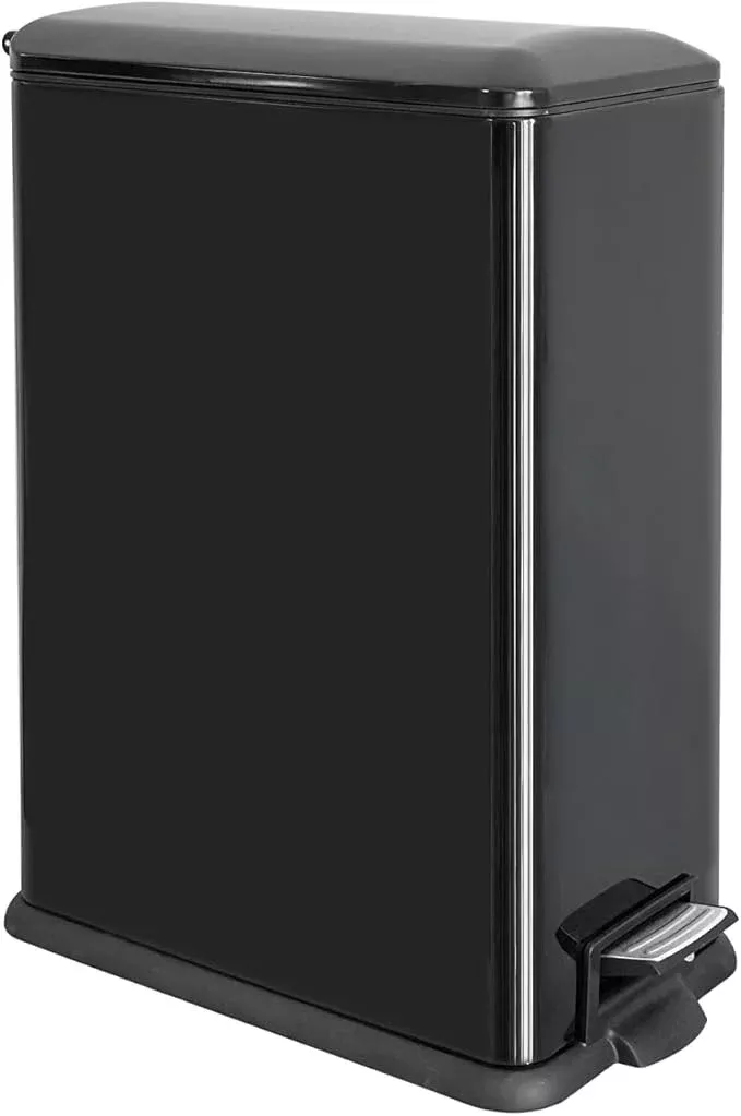 Kitchen Rubbish Bin, 45 Litre Waste Bin, Large Pedal Bin, Kitchen Rubbish Bin with Softclose Lid and Inner Bin, Slim Pedal Bin for Kitchen, Bathroom and Office, Black