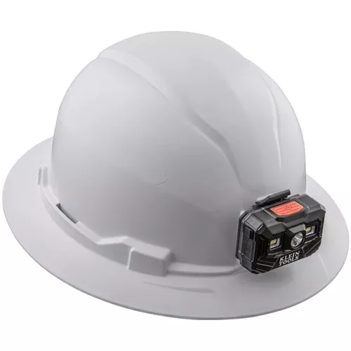 Klein Non-Vented Full Brim Hard Hat w/ Rechargeable Headlamp - White 60406RL