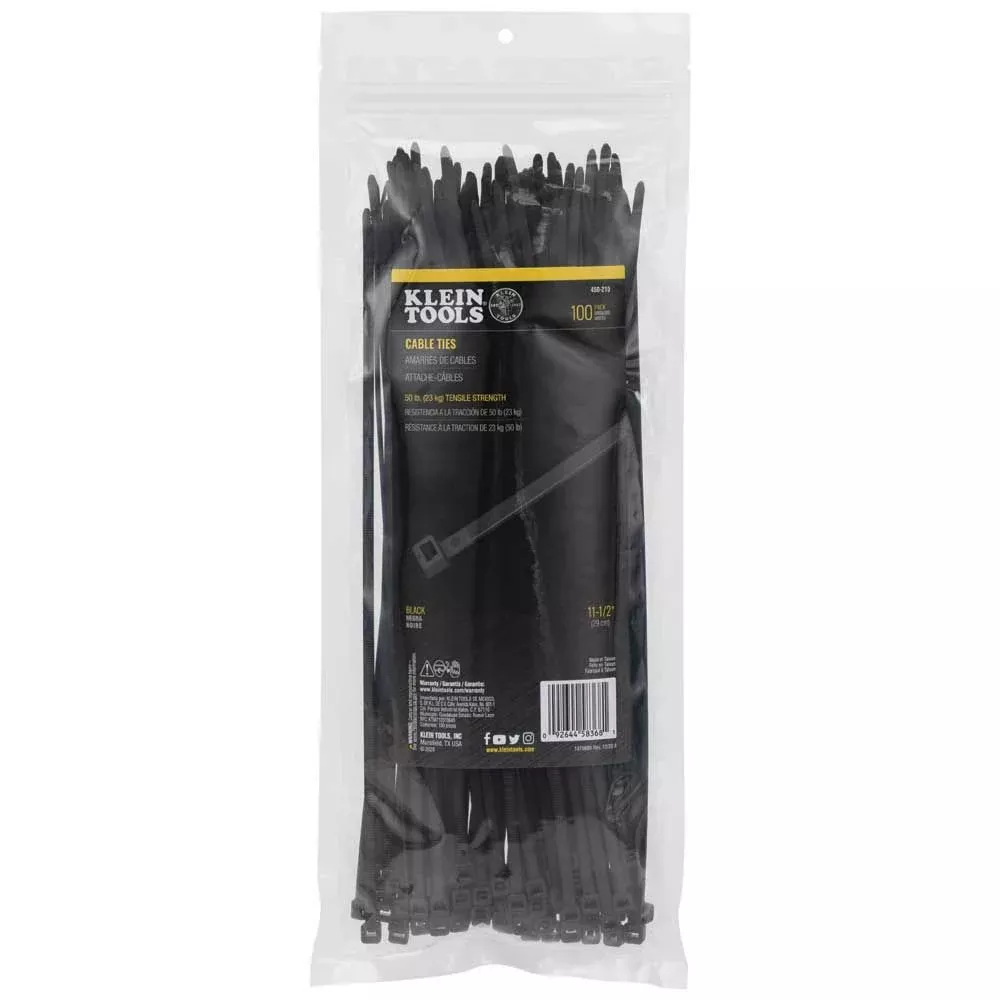 Klein Tools 450-210 Cable Ties, Zip Ties, 50-Pound Tensile Strength, 11.5-Inch, Black