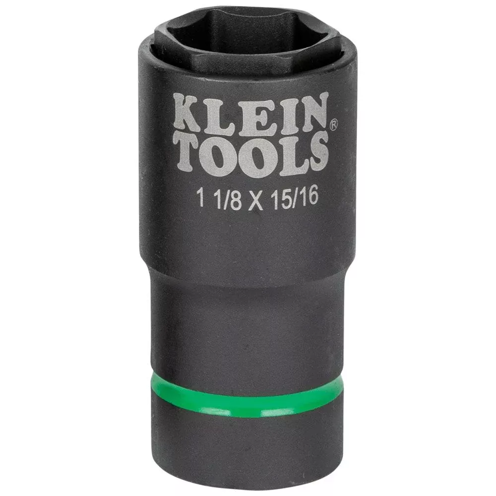 Klein Tools 66066 2-in-1 Deep Impact Socket, 6-Point 1-1/8-Inch and 15/16-Inch hex socket sizes, Use with Impact Wrenches BAT20-CW, BAT20-CW