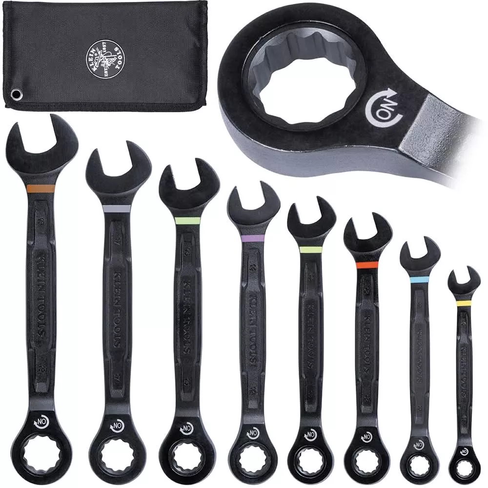 Klein Tools 69408MG 8-Piece 90-Tooth Ratcheting Combo Wrench Set, Metric