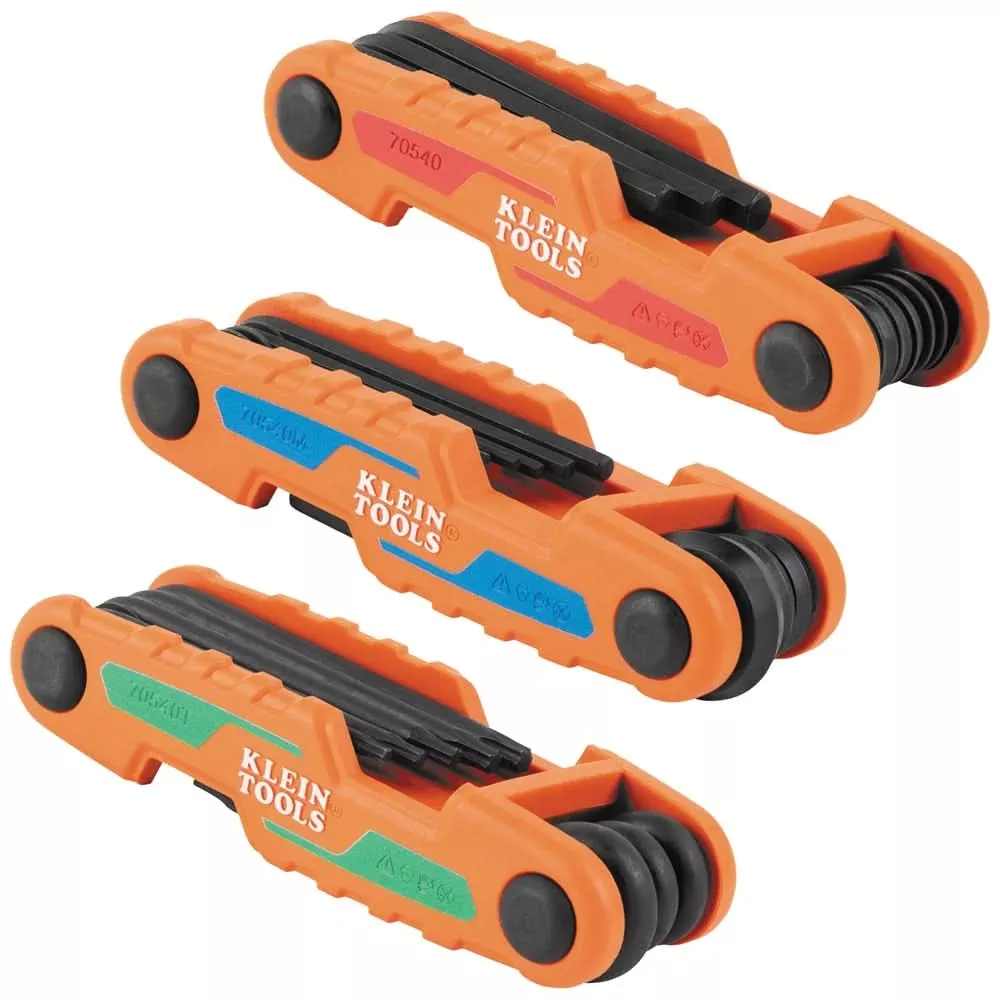 Klein Tools 70543 3-Piece Compact Folding Hex Key Set, 25-Key, SAE, Metric, TORX Sizes