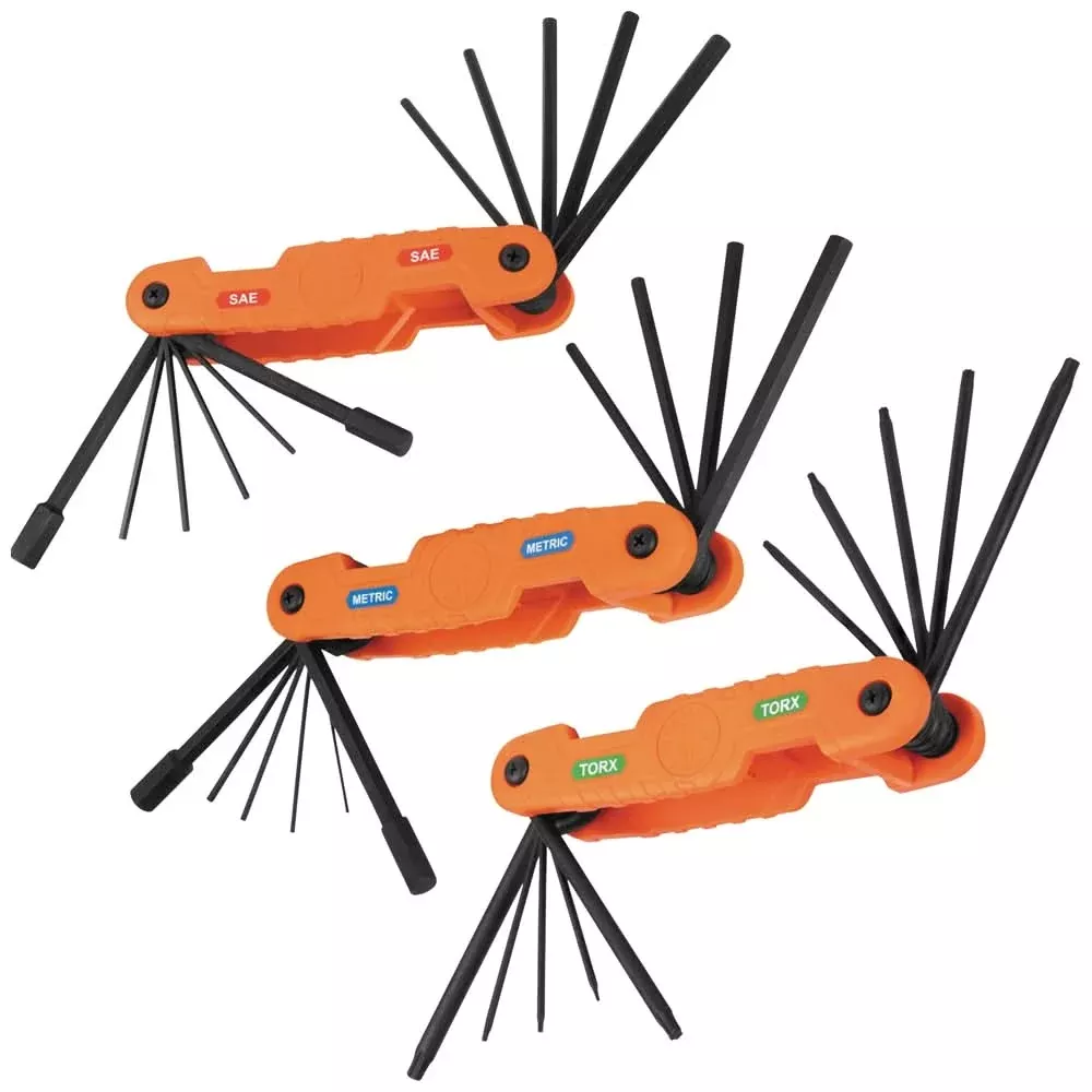 Klein Tools 70553 3-Piece Pro Folding Hex Key Set, 31-Key, SAE, Metric, TORX Sizes