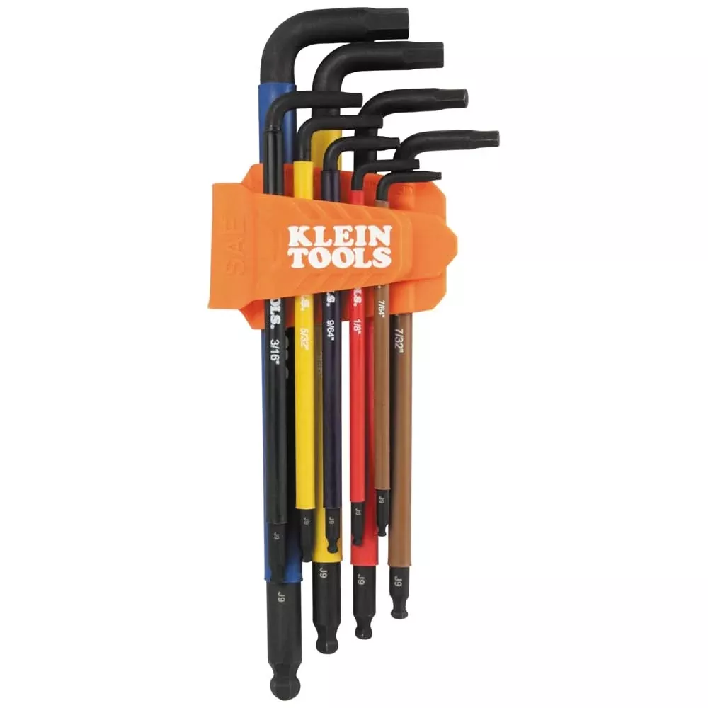 Klein Tools BLS9 9-Piece Color-Coded Extra-Long L Style Hex Key Caddy Set, SAE